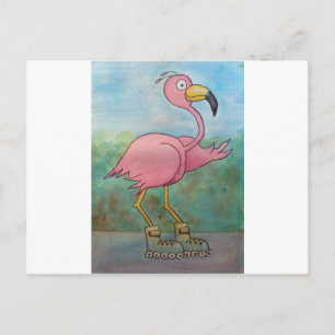 Whimsical Roller Skaten Roller Blading Flamingo Postkarte