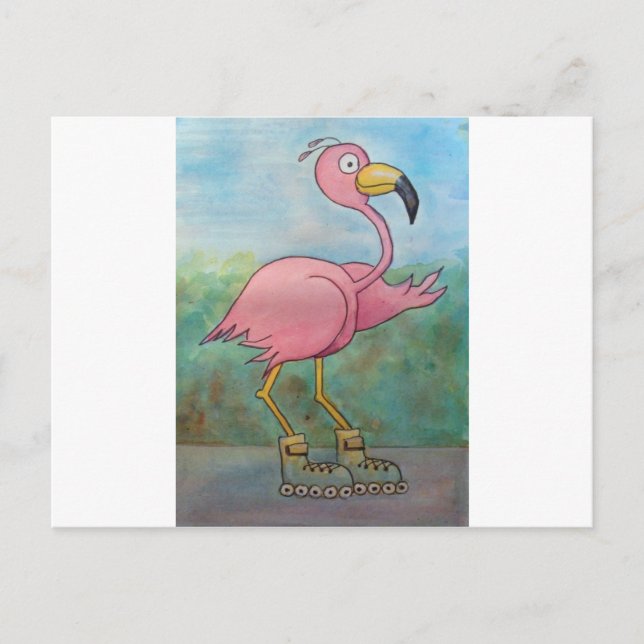 Whimsical Roller Skaten Roller Blading Flamingo Postkarte (Vorderseite)