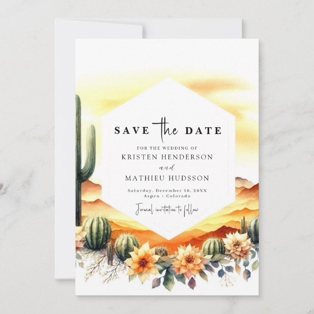 Whimsical Romantic Cactus Wedding Save The Date (Vorderseite)