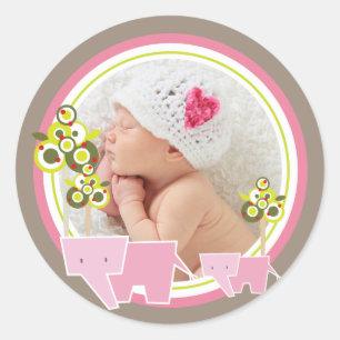 Whimsical Rosa Elefanten Familie Baby Mädchen Foto Runder Aufkleber