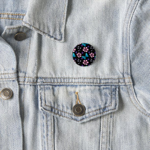 Whimsical Rosa Floral und Blau Schmetterling Nahtl Button