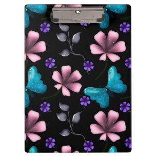 Whimsical Rosa Floral und Blau Schmetterling Nahtl Klemmbrett
