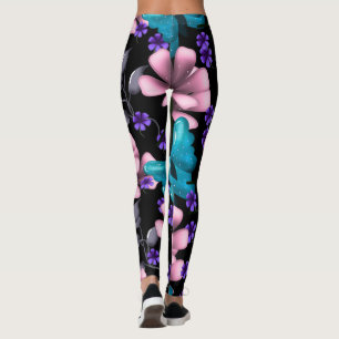 Whimsical Rosa Floral und Blau Schmetterling Nahtl Leggings
