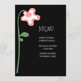 Whimsical Rosa Florales Schwarzes Hochzeitsmenü Menükarte