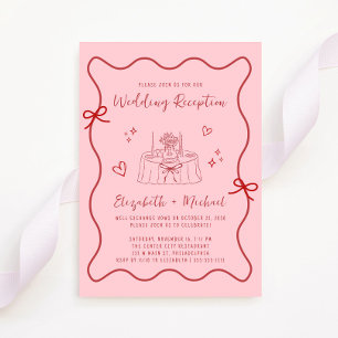 Whimsical Rosa Rosa Wavy Rahmen Hochzeitsempfang Einladung