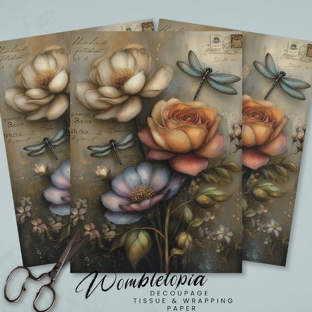 Whimsical Rose & Dragonfly Ephemera Decoupage  Seidenpapier (Von Creator hochgeladen)