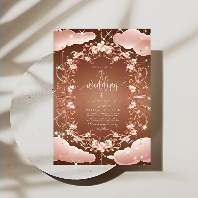 Whimsical Rose Gold Verzierte Blumenhochzeit Einladung (Von Creator hochgeladen)