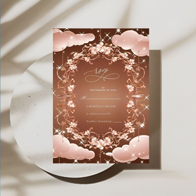 Whimsical Rose Gold Verzierte Blumenhochzeit RSVP Karte (Von Creator hochgeladen)