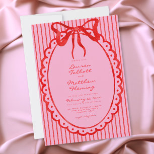 Whimsical Rot Pink Aquarell-Schleife Streifen Hoch Einladung