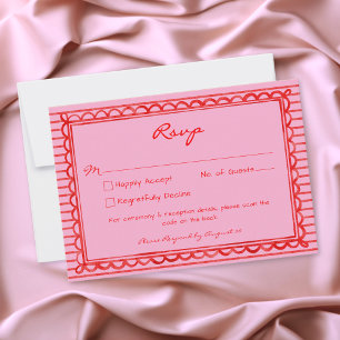 Whimsical Rot Pink Aquarellstreifen Hochzeits-QR RSVP Karte