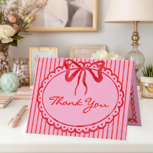 Whimsical rote pink Wasserfarbe Streifen Foto Hoch Dankeskarte