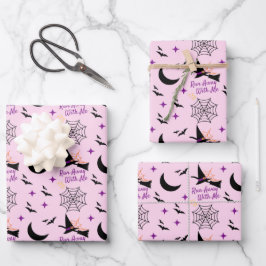 Whimsical "Run Away with Me" Halloween Hexe & Bat Geschenkpapier Set