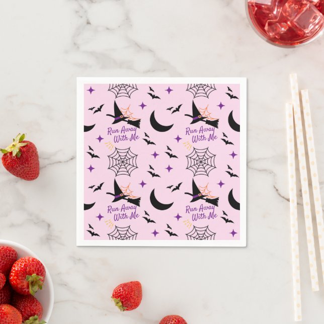Whimsical "Run Away with Me" Halloween Hexe & Bat Serviette (Beispiel)