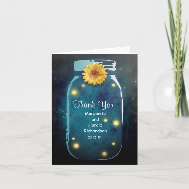 Whimsical Rustic Blue Mason Jar Merci (Devant)