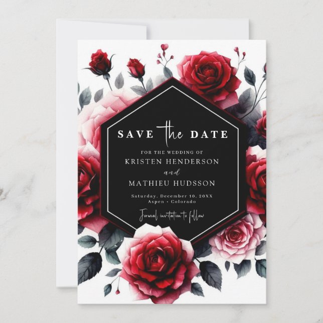 Whimsical Rustic Crimson Red Wedding Save The Date (Vorderseite)