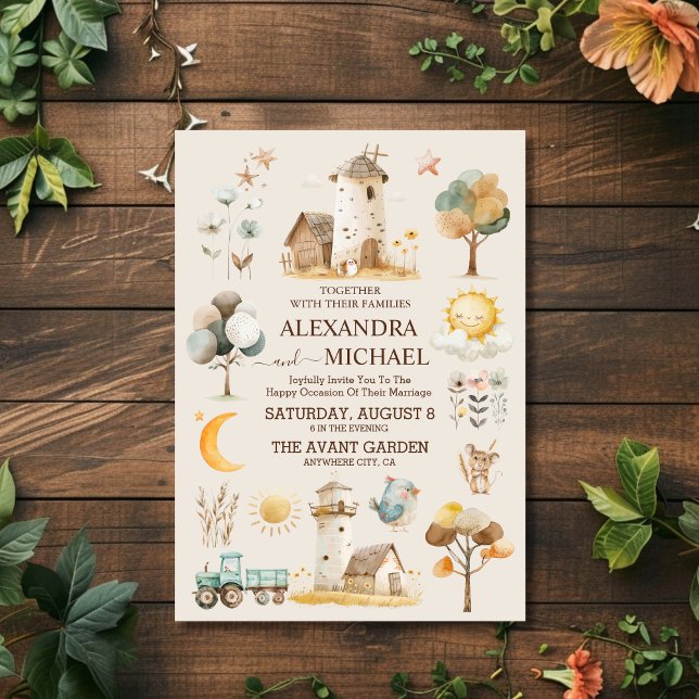 Whimsical Rustic Farm Wedding Einladung (Von Creator hochgeladen)
