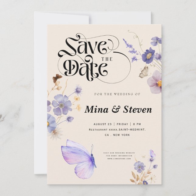 Whimsical Rustic Schmetterflies Hochzeit Save The Date (Vorderseite)