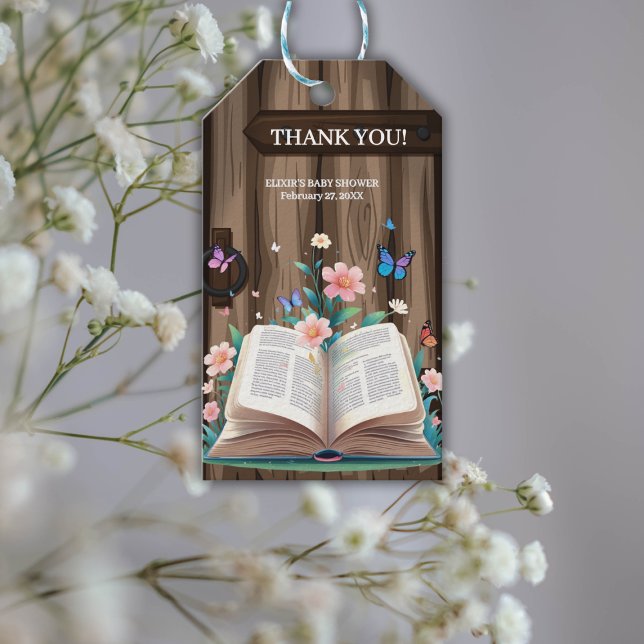 Whimsical Rustic Storybook Baby Dusche Geschenkanhänger (Von Creator hochgeladen)