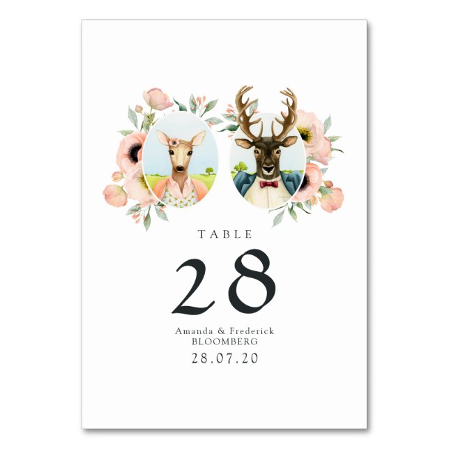 Whimsical Rustic Woodland Forest Deer Wedding Tischnummer (Vorderseite)