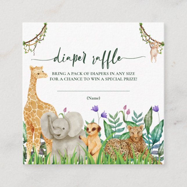 Whimsical Safari Animal Baby Dusche Windelwanne Begleitkarte (Vorderseite)