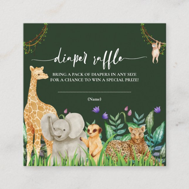 Whimsical Safari Animal Baby Dusche Windelwanne Begleitkarte (Vorderseite)