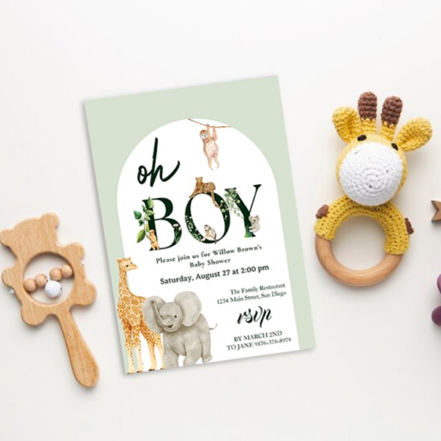 whimsical Safari Animal Jungle Green Baby Dusche Einladung (Oh Boy Safari animal baby shower )