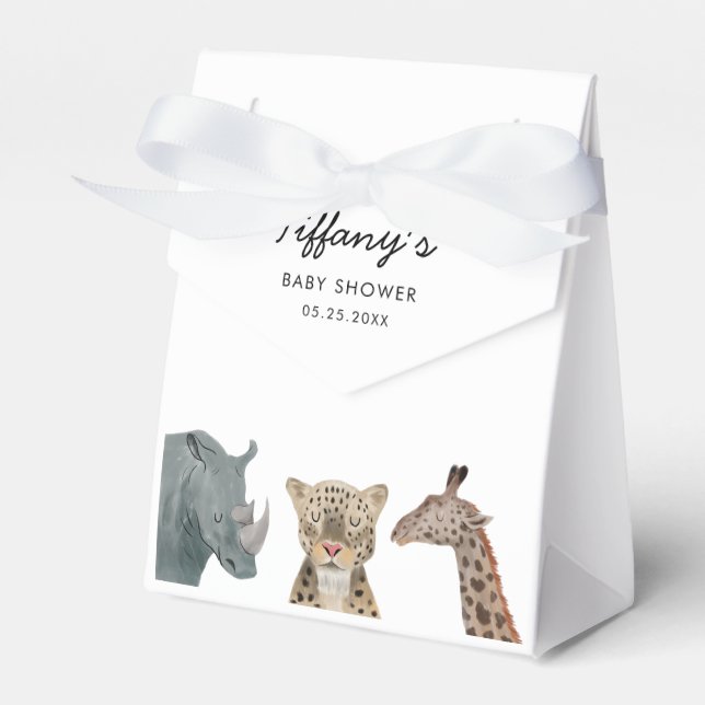 Whimsical Safari Animals Baby Dusche Geschenkschachtel (Vorderseite)
