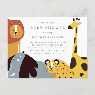 Whimsical Safari Jungle Zoo Animals Baby Dusche Einladungspostkarte