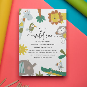 Whimsical Safari 'Wilder Einser' Babyparty Einladung