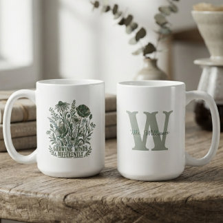 Whimsical Sage Botanische Wachsende Köpfe Kaffeetasse