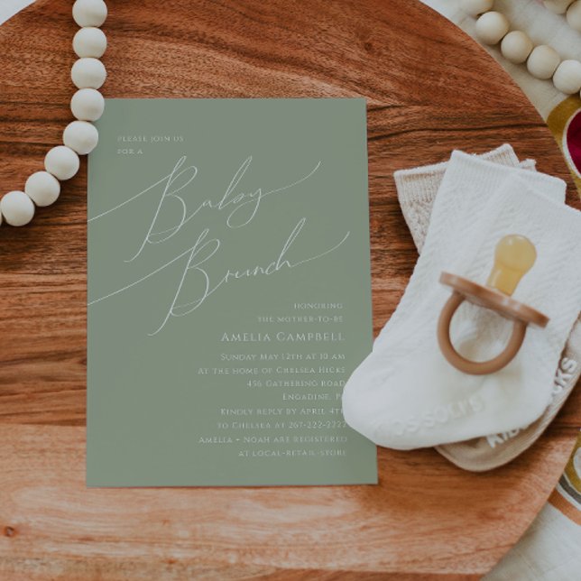 Whimsical Sage Green Baby Brunch Invitation (Créateur téléchargé)
