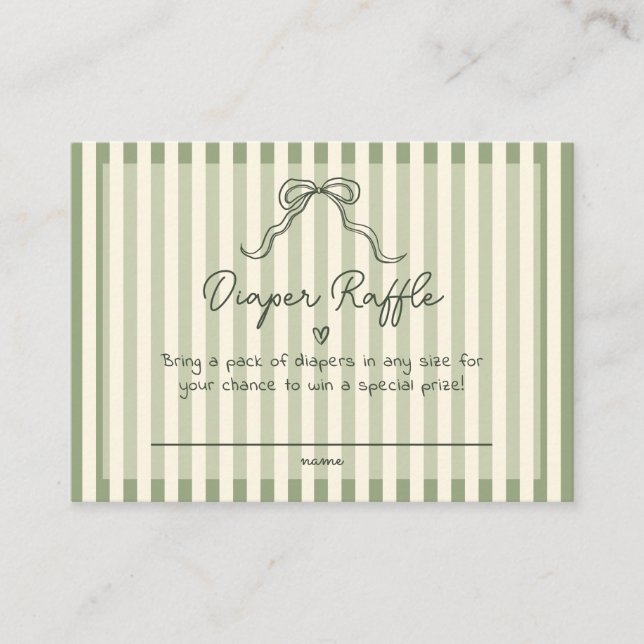 Whimsical Sage Green Baby Shower Diaper Raffle Begleitkarte (Vorderseite)