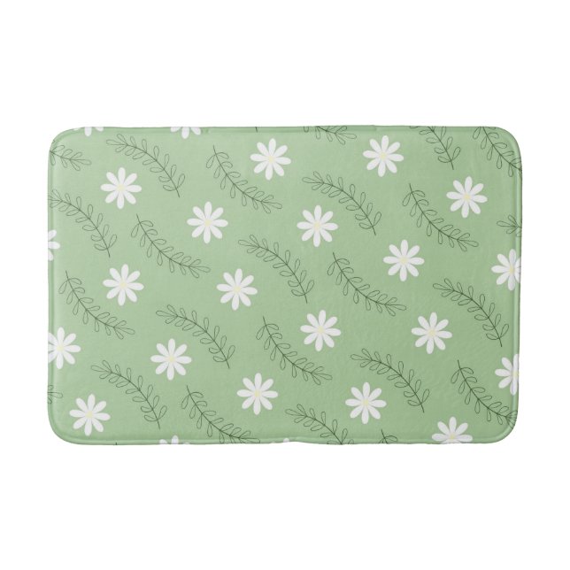 Whimsical Sage Green Floral Retro, fröhlich Badematte (Vorderseite)