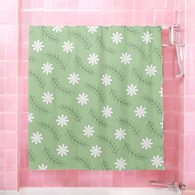 Whimsical Sage Green Floral Retro, fröhlich Duschvorhang (Von Creator hochgeladen)