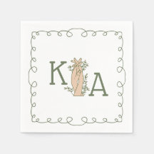 Whimsical Sage Green Initial Trendy Hand Drawn