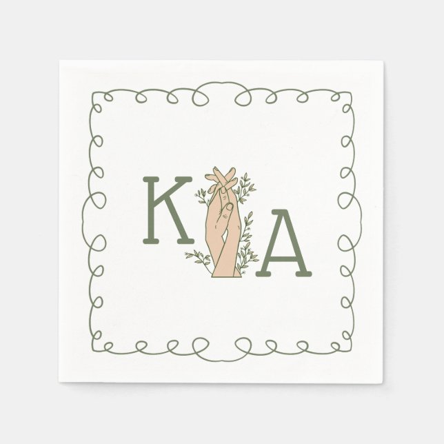 Whimsical Sage Green Initial Trendy Hand Drawn Serviette (Vorderseite)