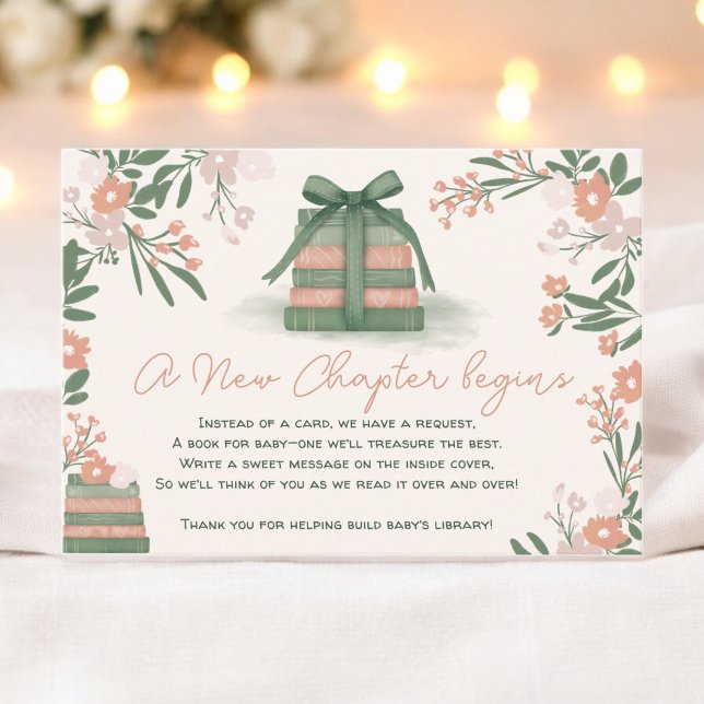 Whimsical Sage green Neues Kapitel Bücher Kinderdu Begleitkarte (Whimsical Sage green New Chapter Books Baby Shower Enclosure Card)