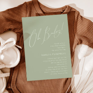 Whimsical Sage Green Oh Baby! Babyparty Einladung