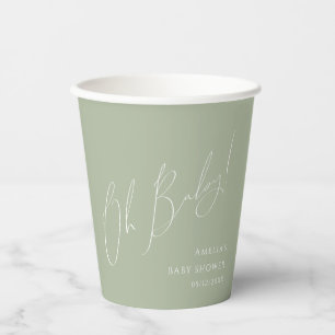 Whimsical Sage Green Oh Baby Dusche Pappbecher