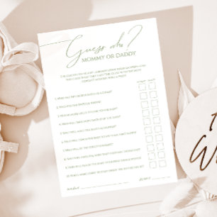 Whimsical Sage Green rät, wer Mama oder Daddy Card Einladung