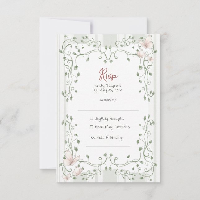 Whimsical Sage Greenery Hochzeit RSVP Karte (Vorderseite)