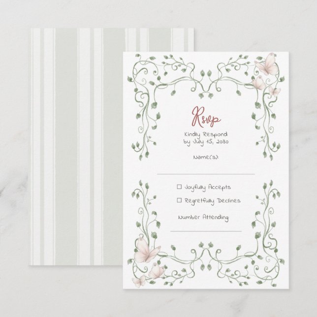 Whimsical Sage Greenery Wedding RSVP Karte (Vorne/Hinten)
