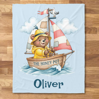Whimsical Sailor Bear on Sailboat Fleecedecke
