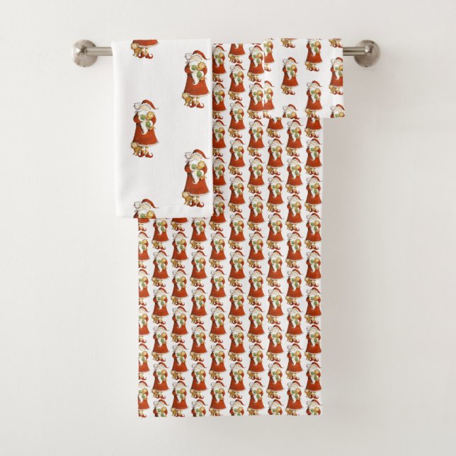 Whimsical Santa & Cats Badhandtuch Set (Insitu)