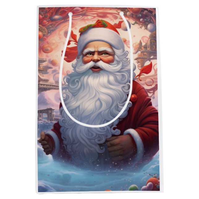 Whimsical Santa Claus 1 Mittlere Geschenktüte (Vorderseite)