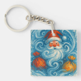 Whimsical Santa in einem wirbelnden Wintersturm Schlüsselanhänger