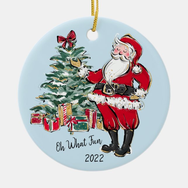 Whimsical Santa Ornament mit Weihnachtsbaum (Vorne)