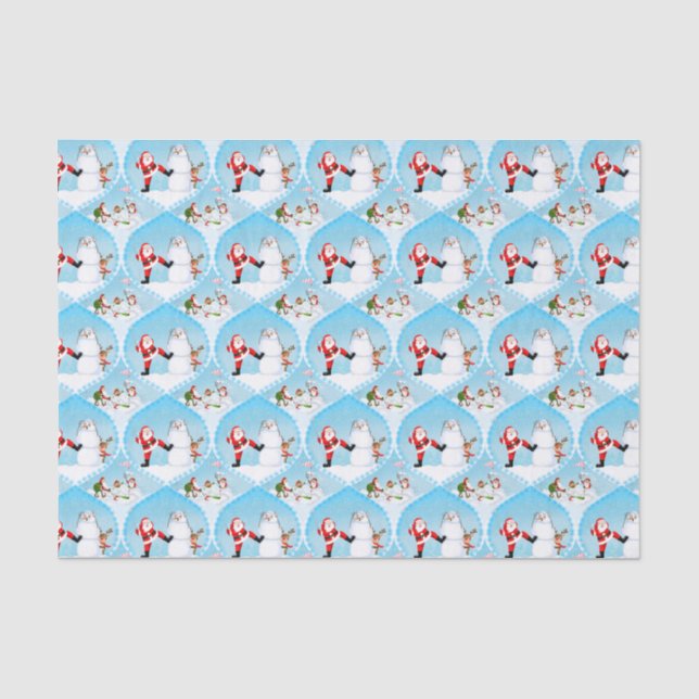 Whimsical Santa Playing Golf, Snowman und Rentier Seidenpapier (Vorderseite)