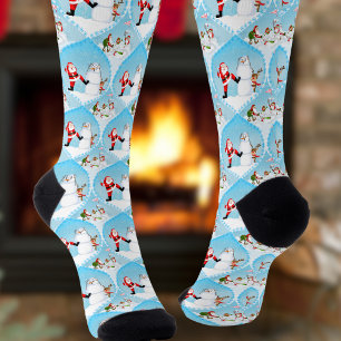 Whimsical Santa Playing Golf, Snowman und Rentier Socken