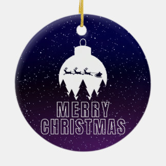 Whimsical Santa's Sleigh and Midnight view Keramik Ornament